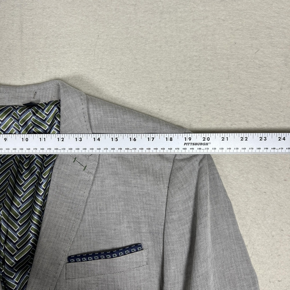 Ted Baker Herringbone‎ Blazer Mens 6 44L Sport Coat Tall Fit Gray Linen Cotton - Picture 10 of 14